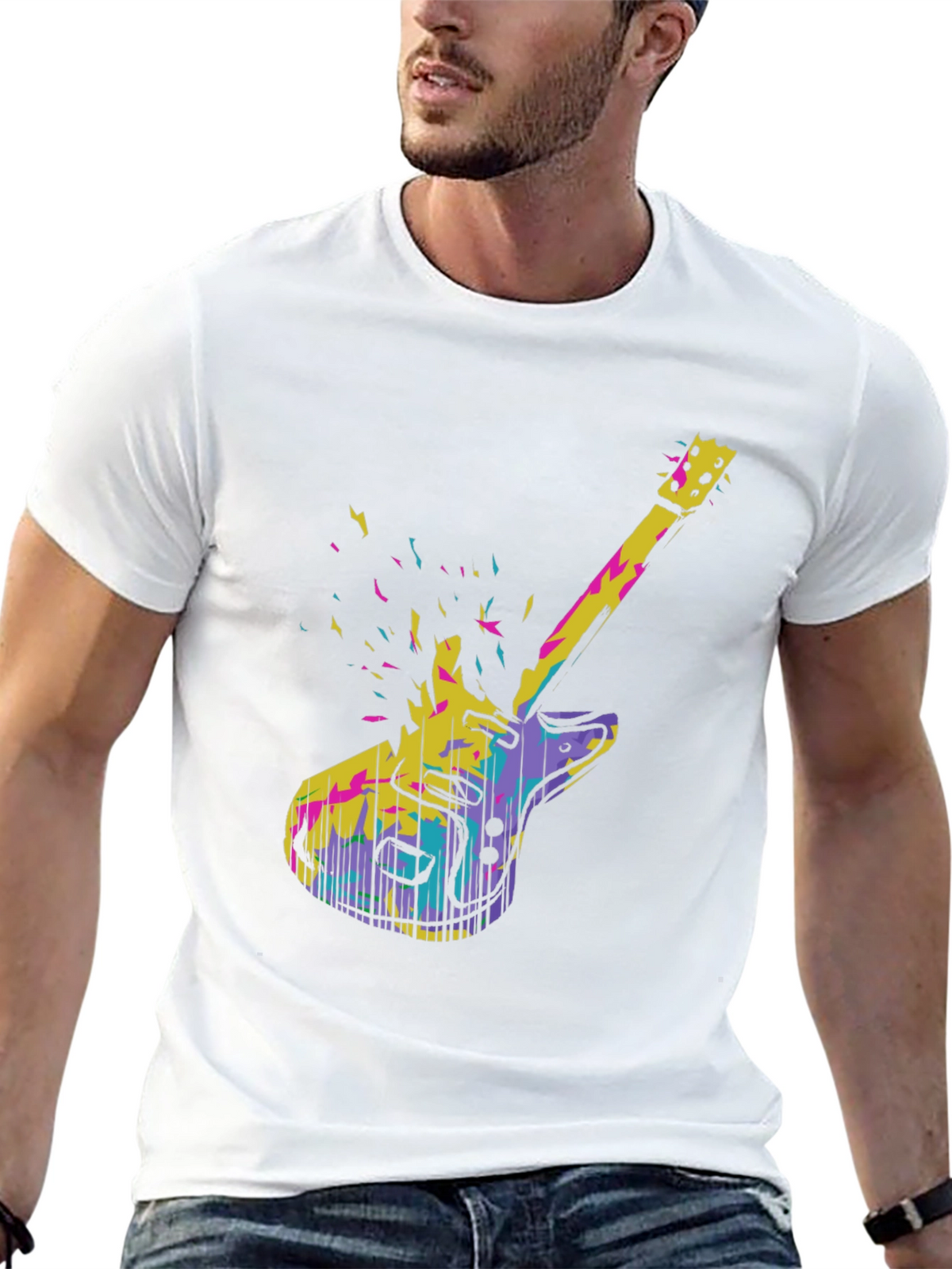 Abstract Electric Guitar Graphic Tee - Black