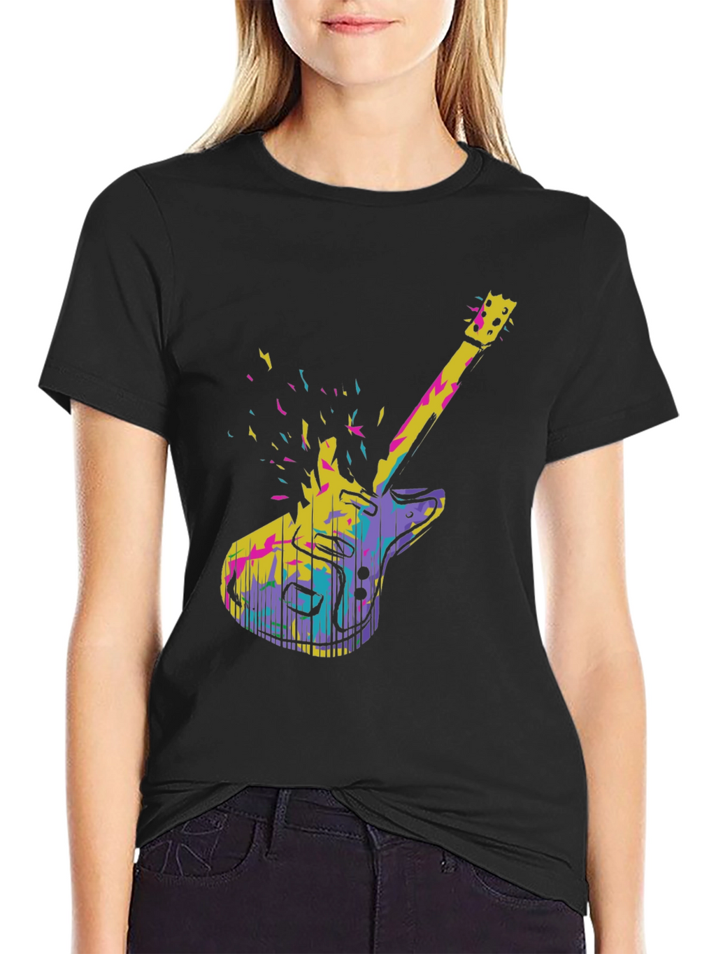 Abstract Electric Guitar Graphic Tee - Black