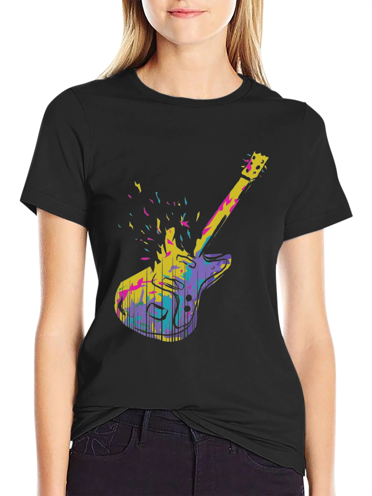 Abstract Electric Guitar Graphic Tee - Black