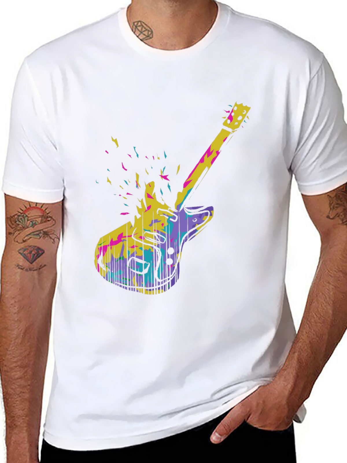 Abstract Electric Guitar Graphic Tee - Black
