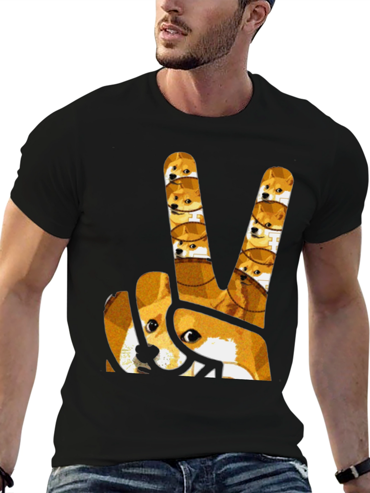Doge Peace Sign Black T-Shirt