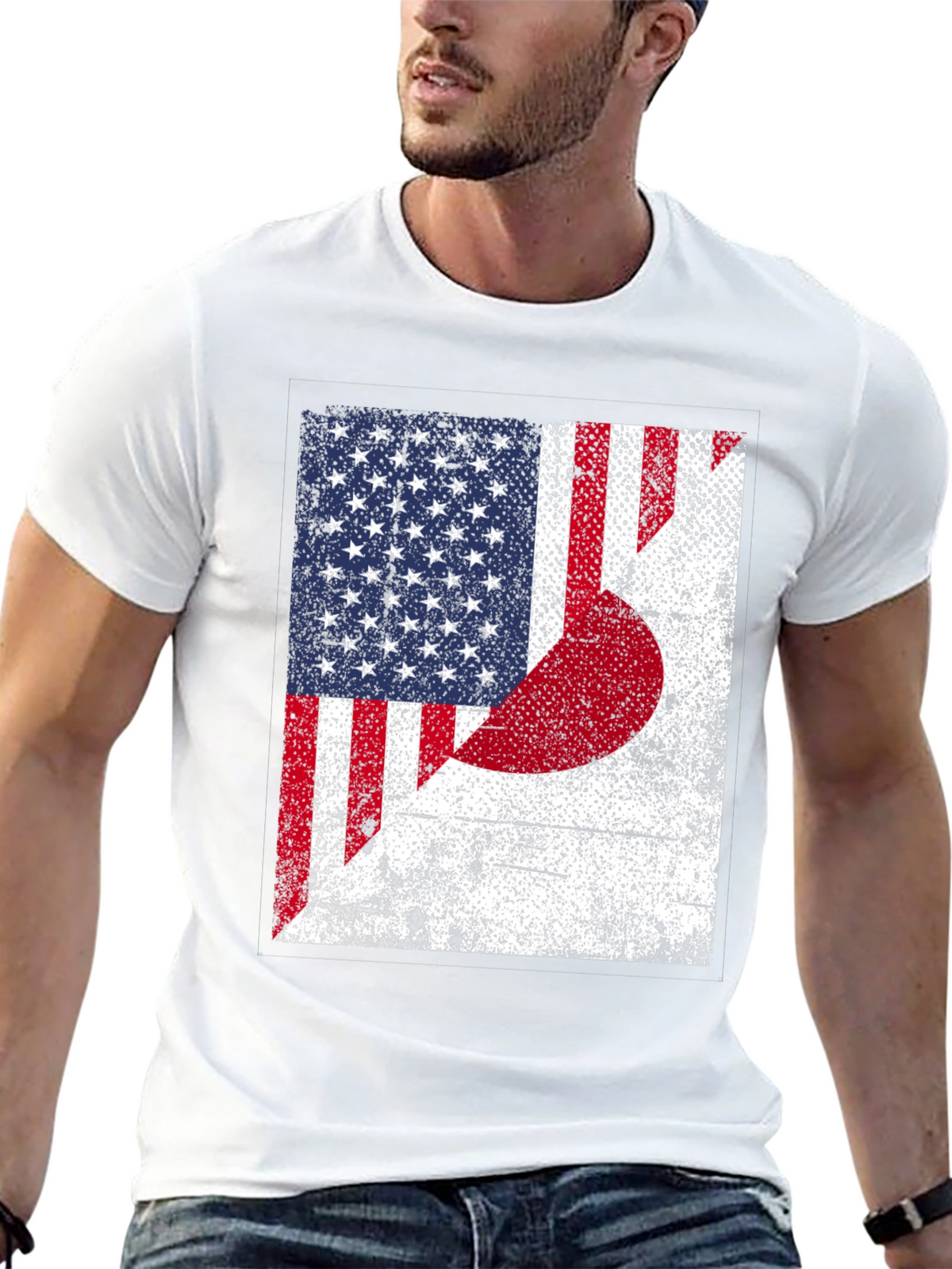 USA Japan Flag Graphic Print Black T-Shirt