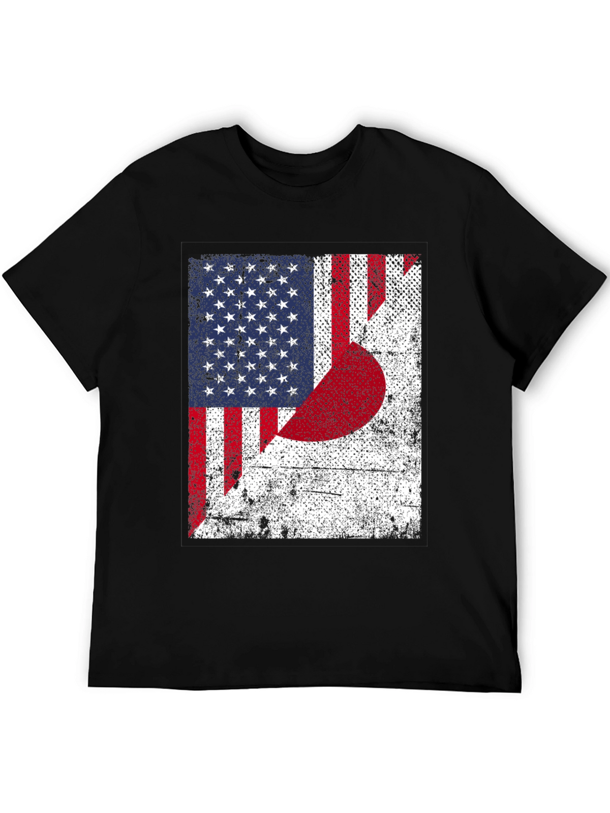 USA Japan Flag Graphic Print Black T-Shirt