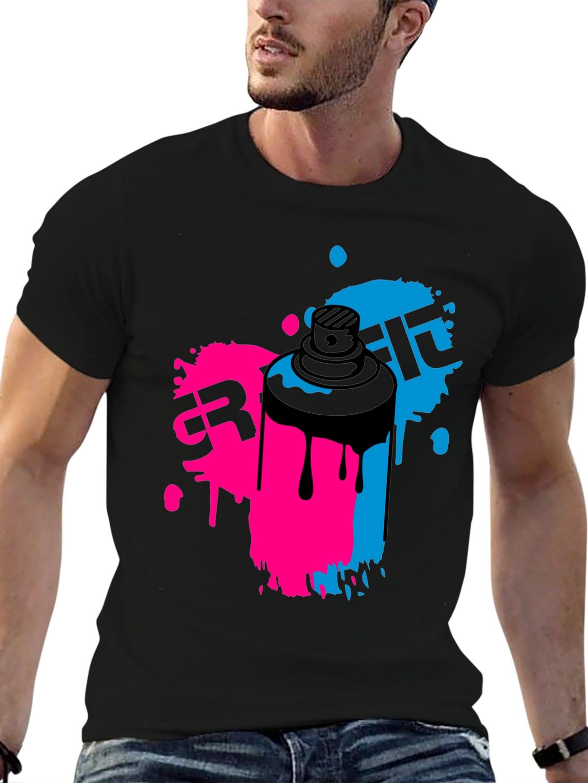 Graffiti Spray Paint Art Mens Black T-Shirt