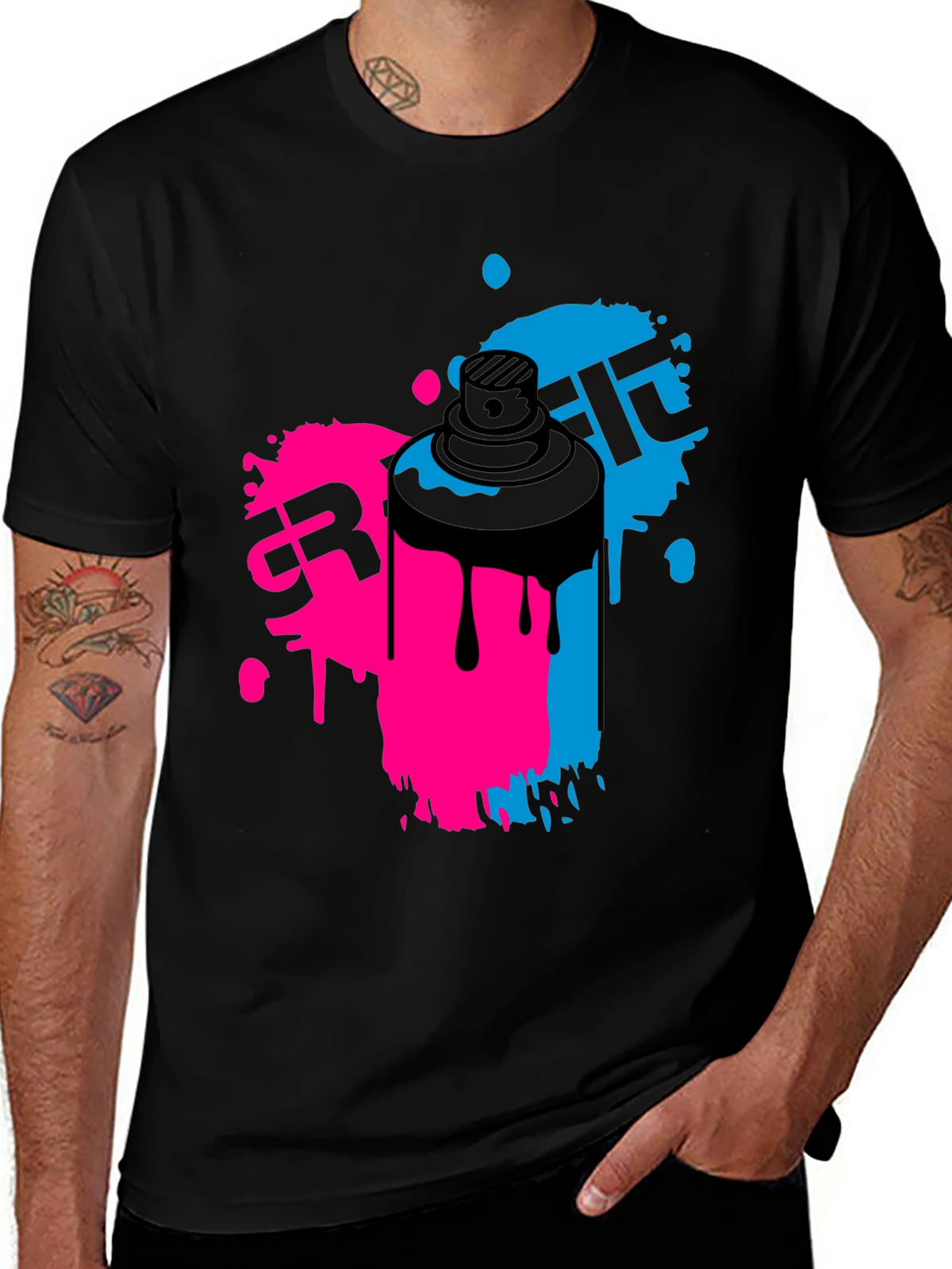 Graffiti Spray Paint Art Mens Black T-Shirt