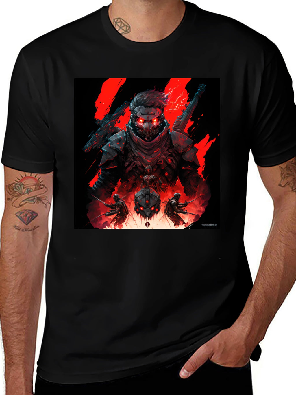Cyberpunk Warrior Graphic Tee - Black