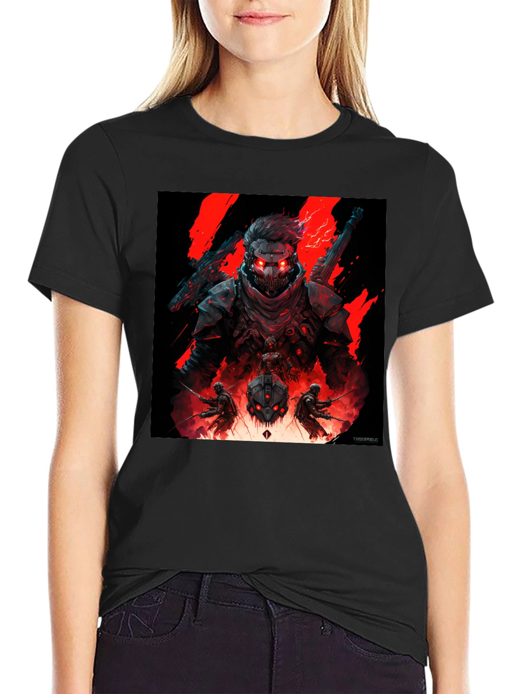 Cyberpunk Warrior Graphic Tee - Black