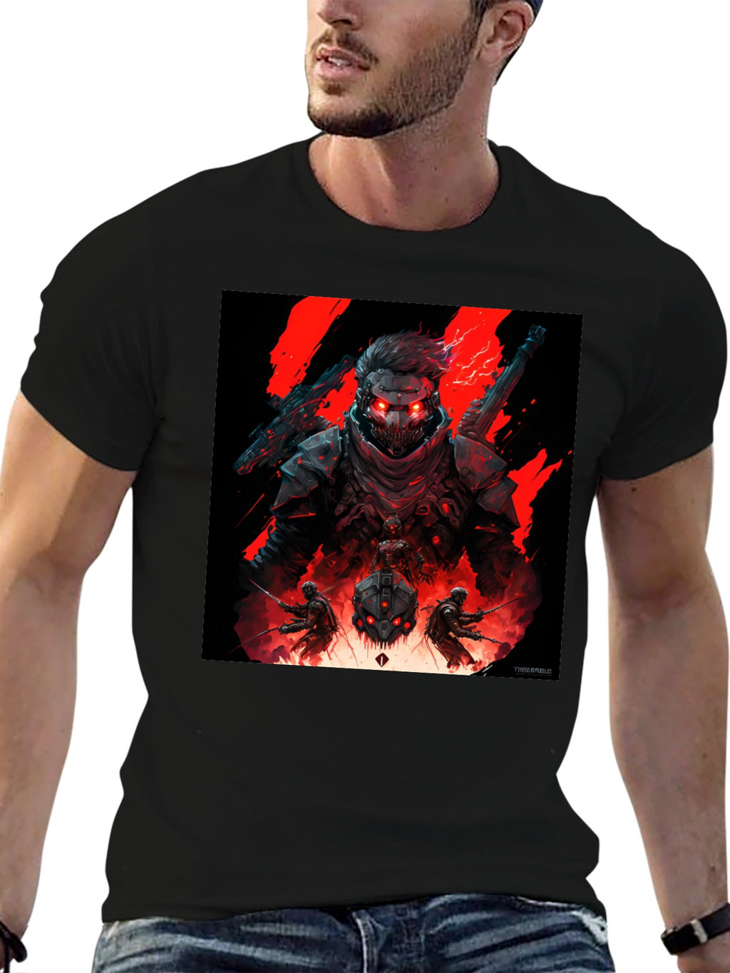 Cyberpunk Warrior Graphic Tee - Black