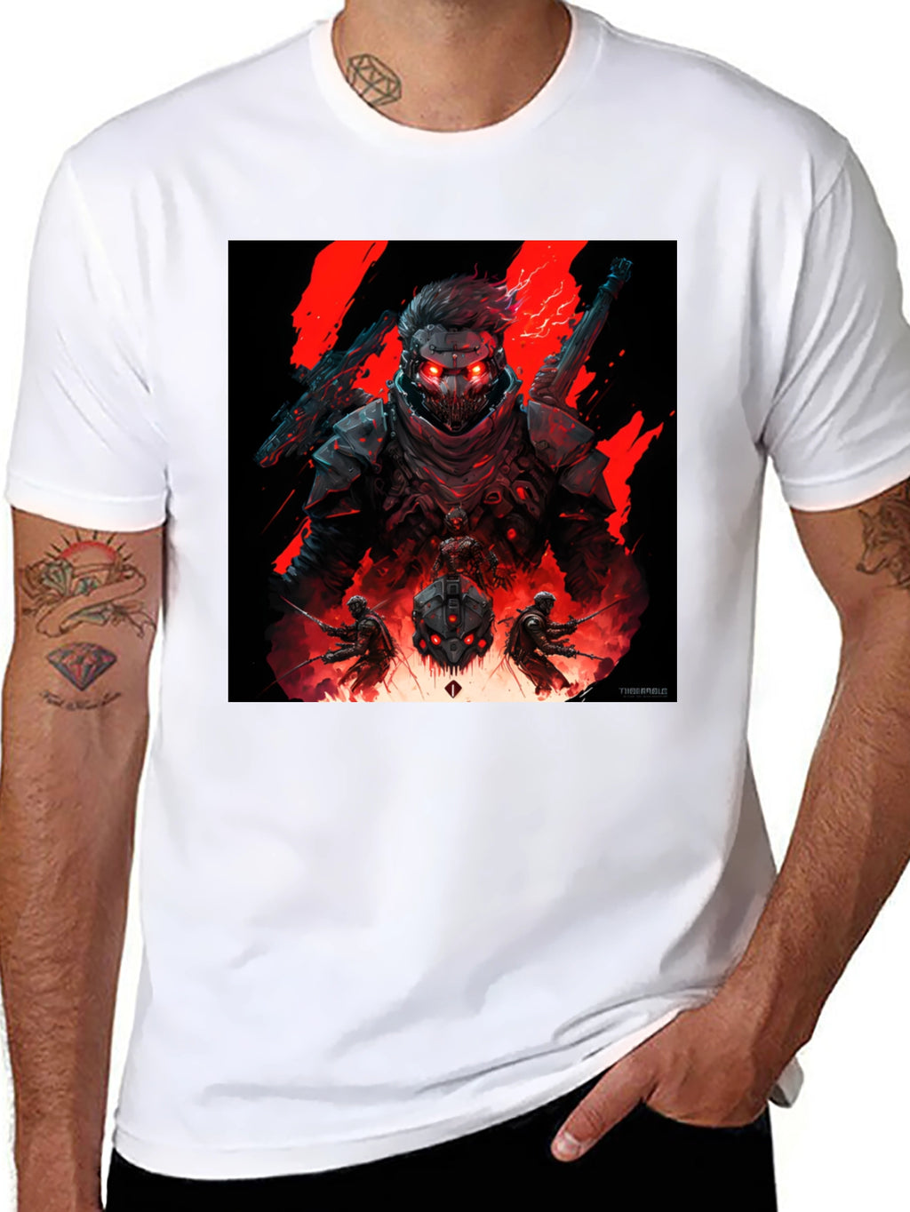 Cyberpunk Warrior Graphic Tee - Black