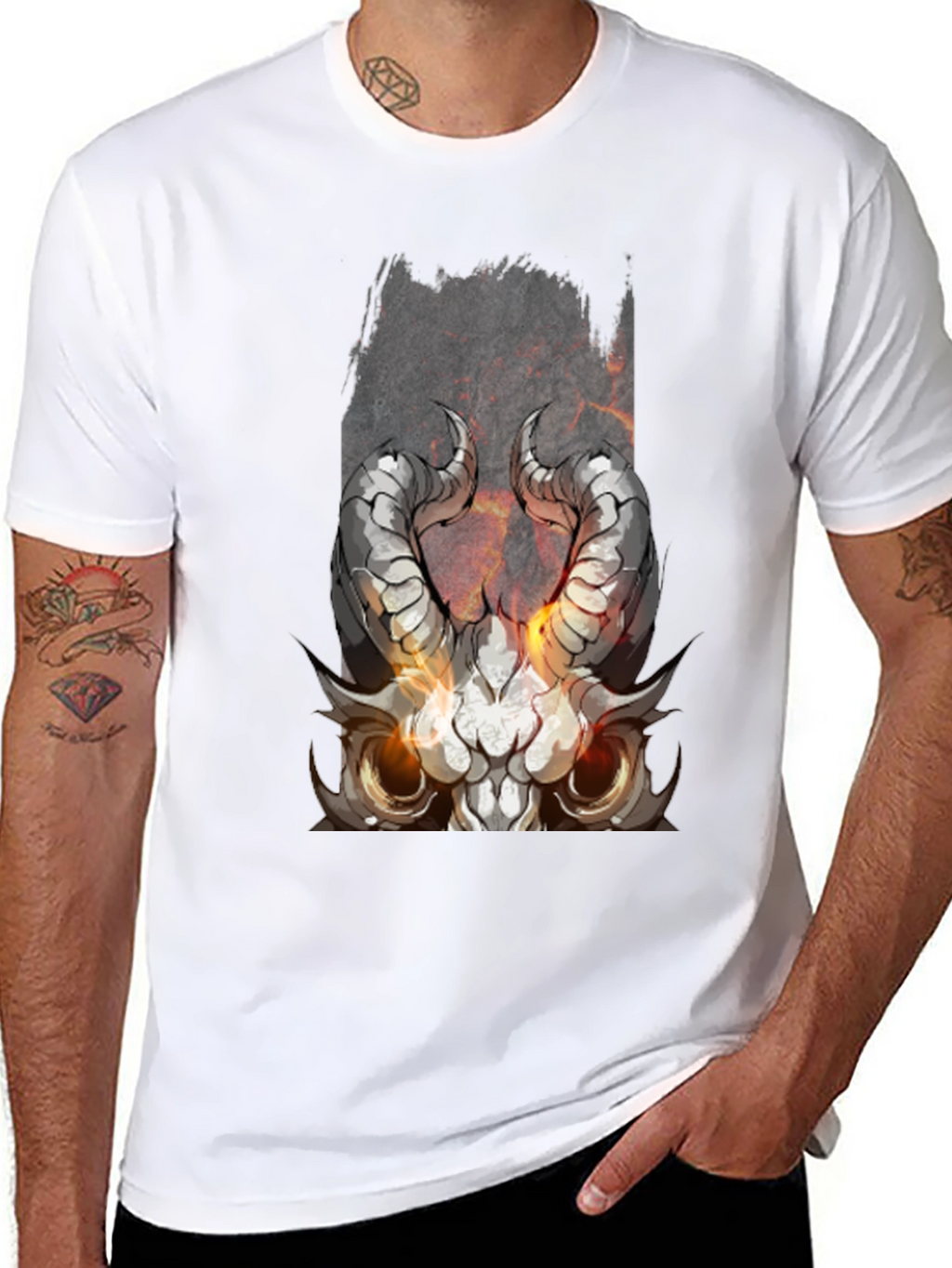 Black Diablo Horned Skull Graphic Tee
