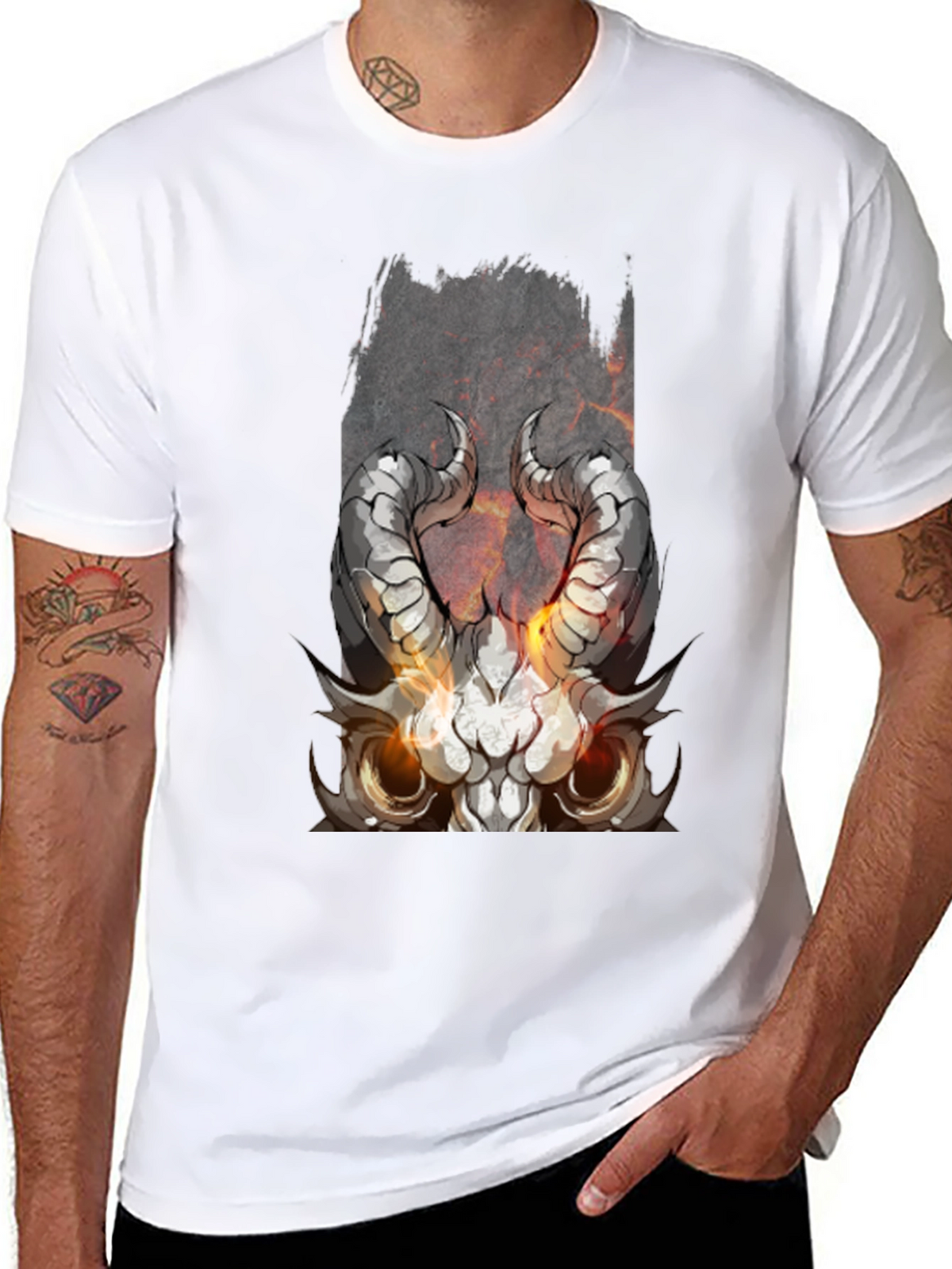 Black Diablo Horned Skull Graphic Tee