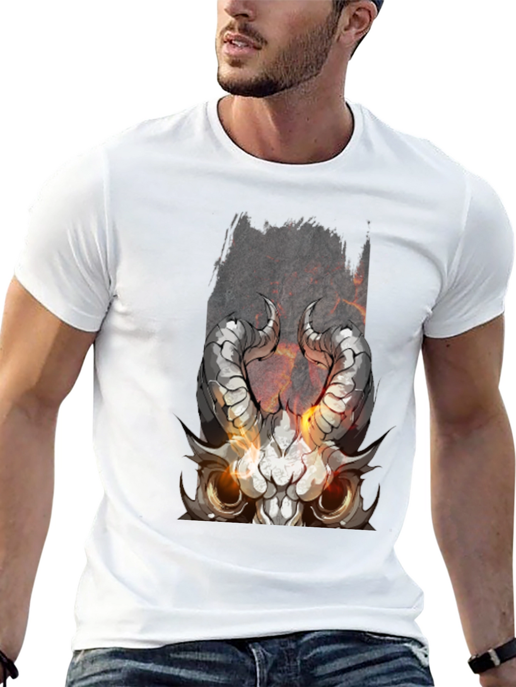 Black Diablo Horned Skull Graphic Tee