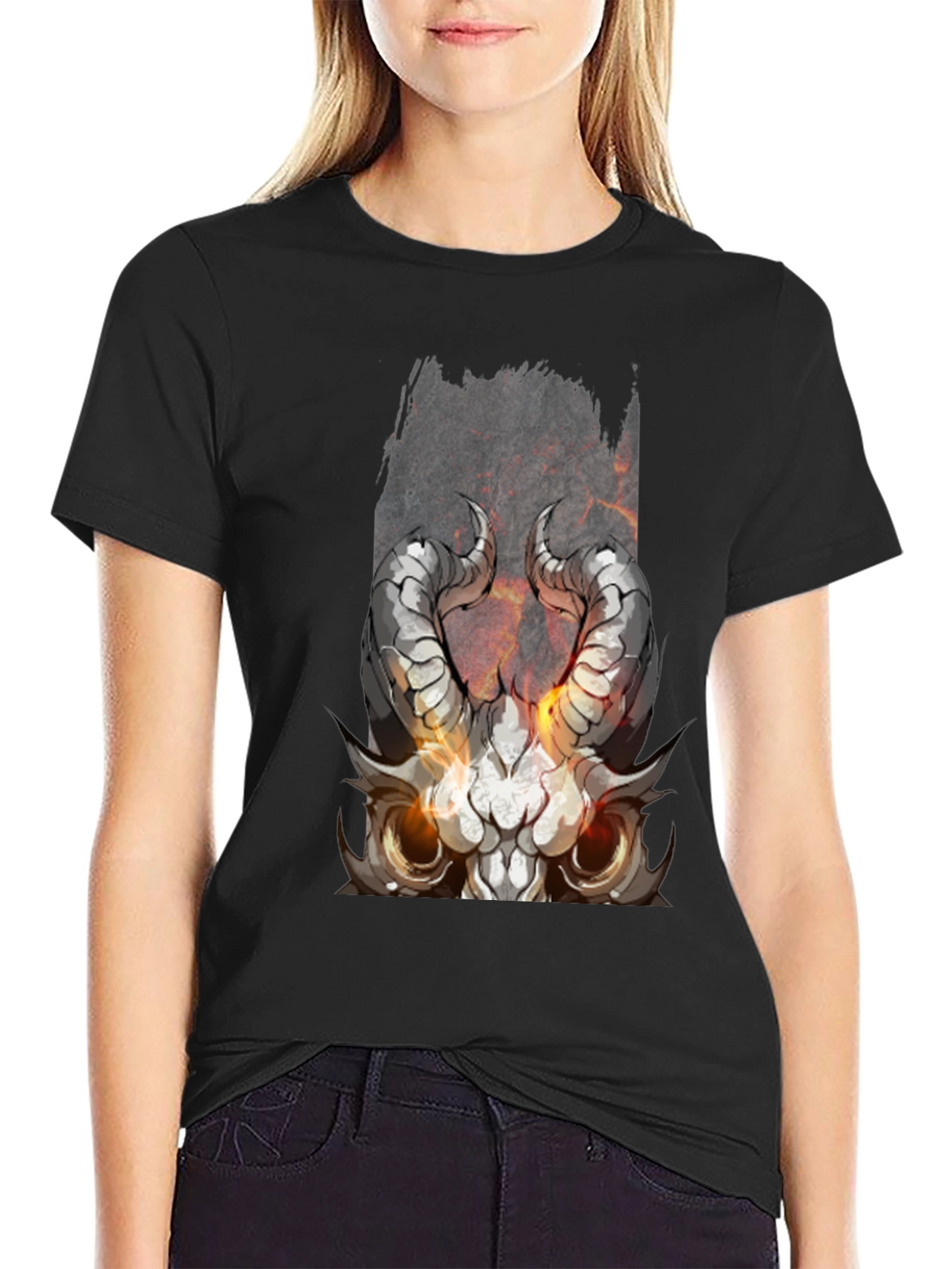 Black Diablo Horned Skull Graphic Tee