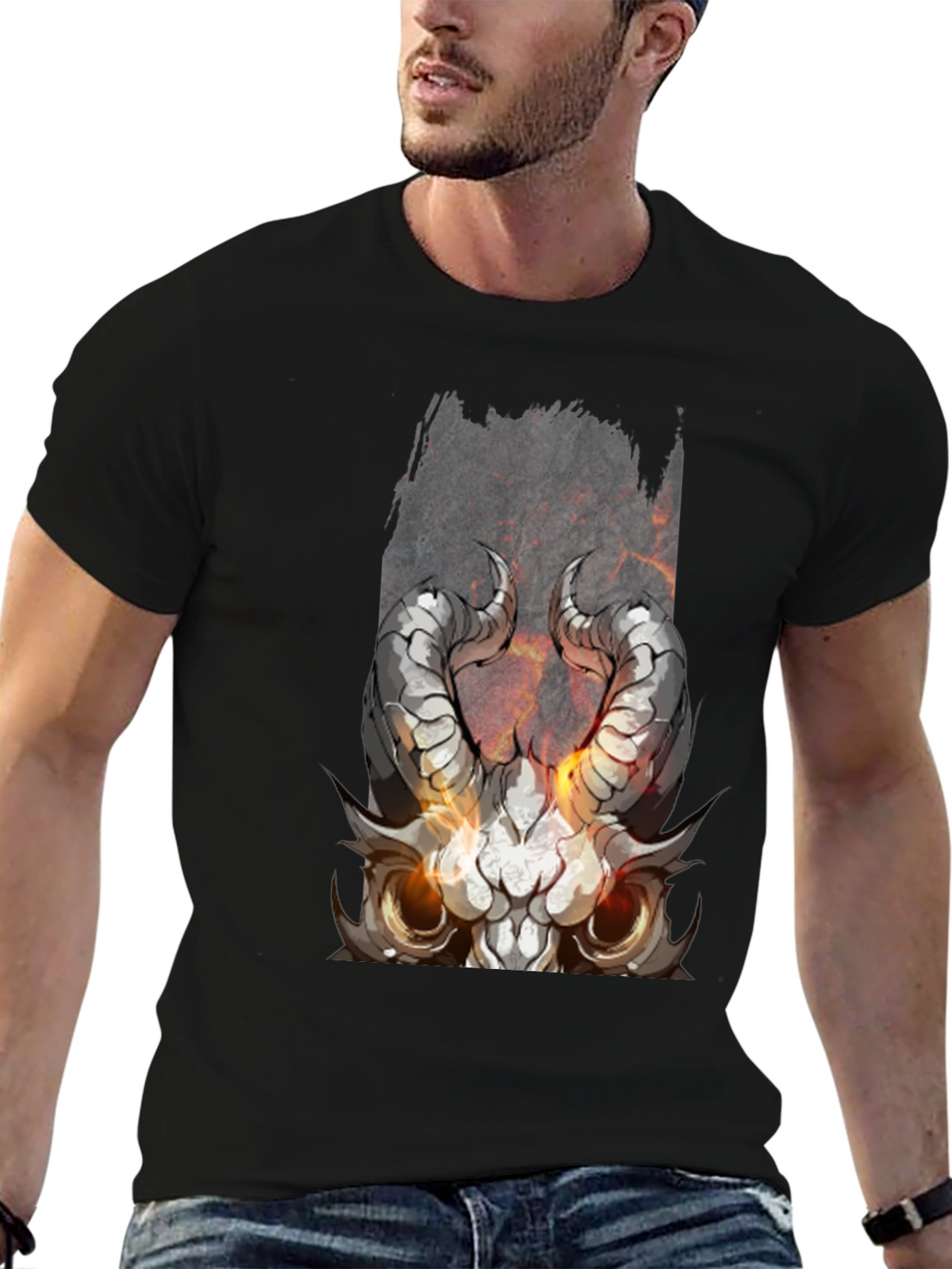 Black Diablo Horned Skull Graphic Tee