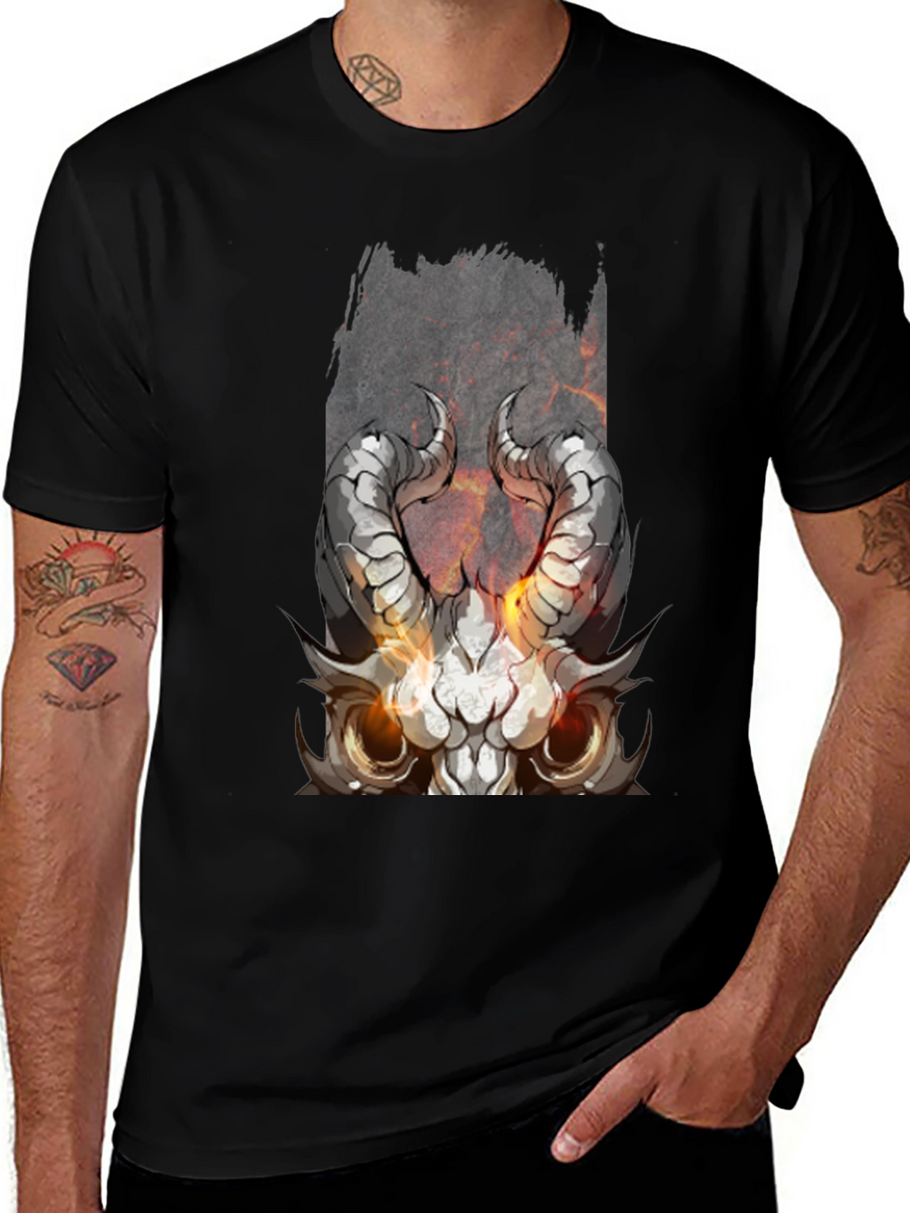 Black Diablo Horned Skull Graphic Tee