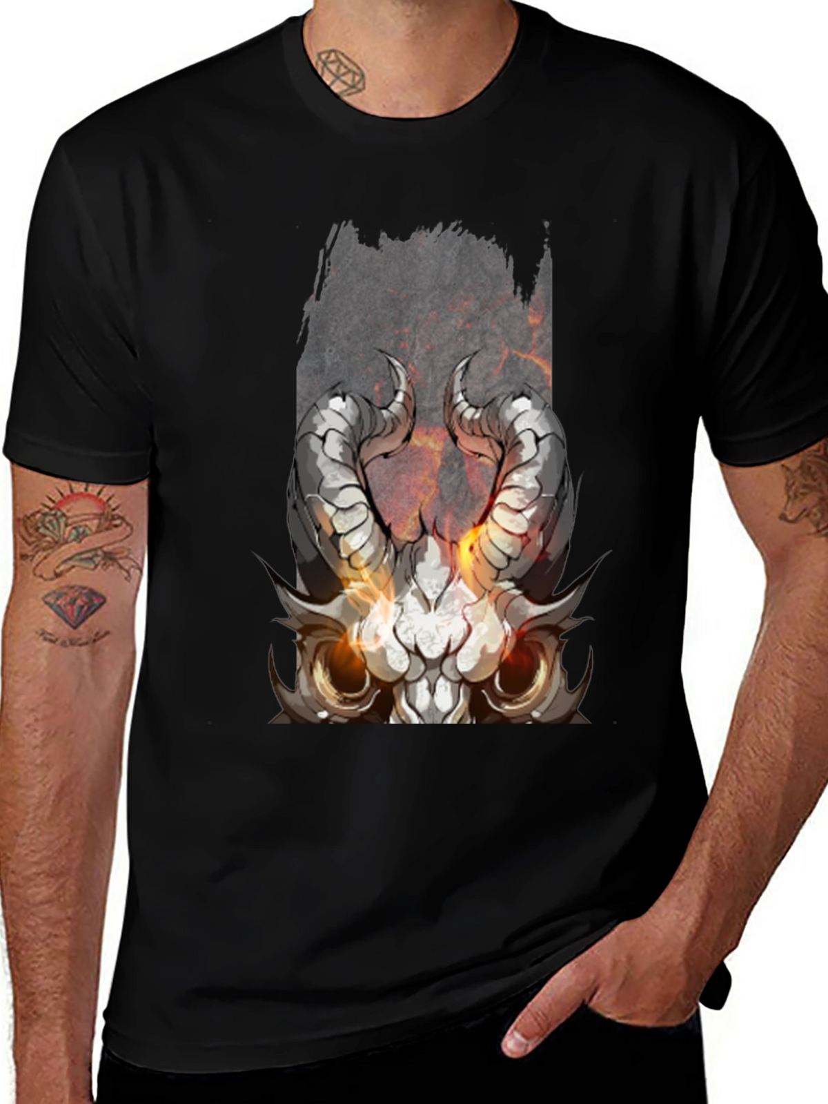 Black Diablo Horned Skull Graphic Tee