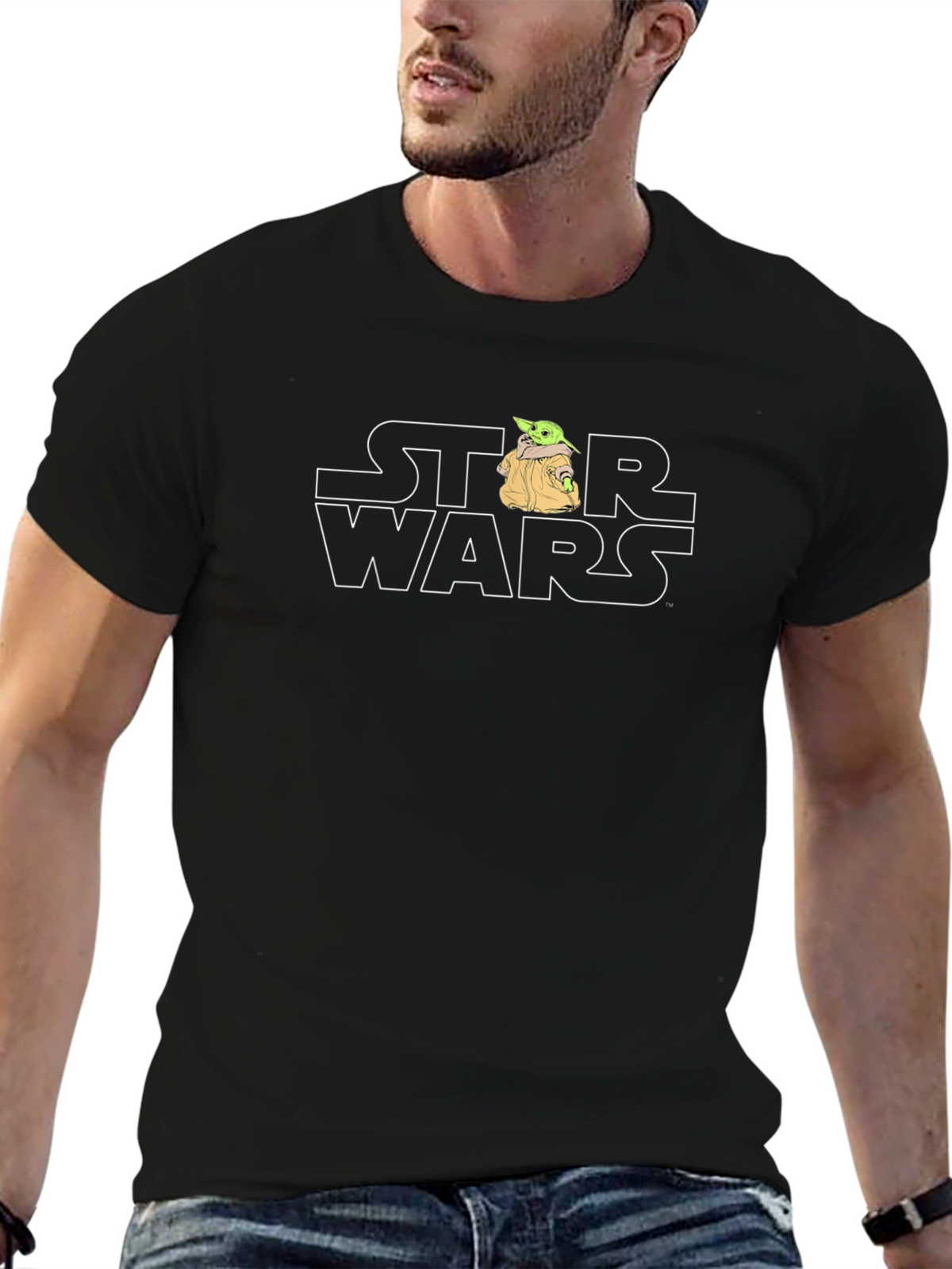Star Wars Baby Yoda Bulldog Mens Black T-Shirt