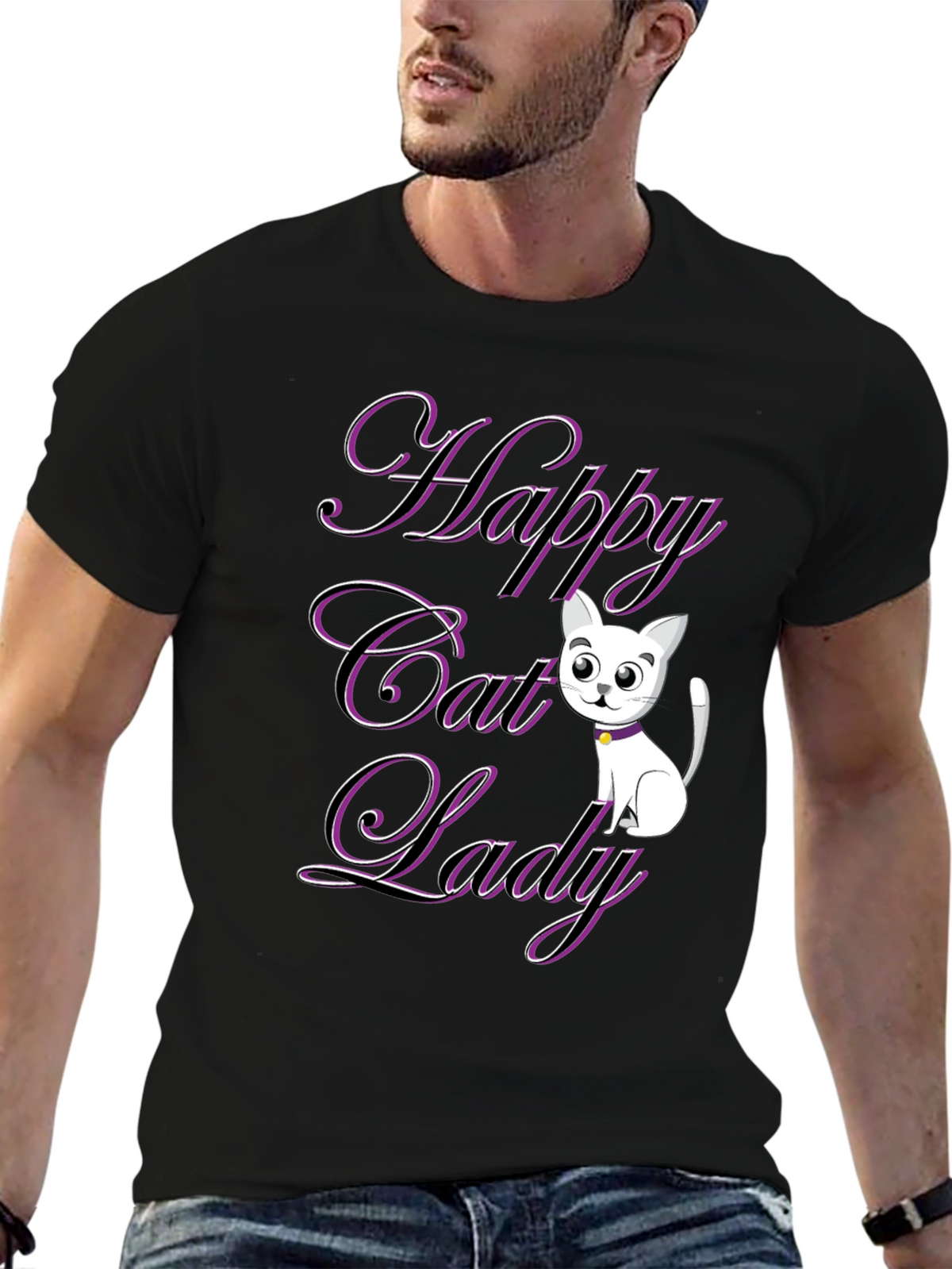 Happy Cat Lady T-Shirt - Black
