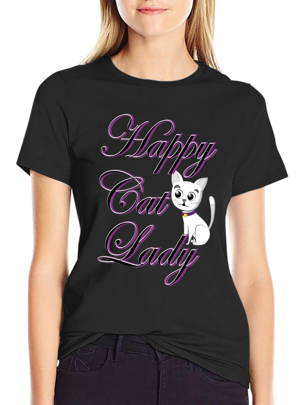 Happy Cat Lady T-Shirt - Black