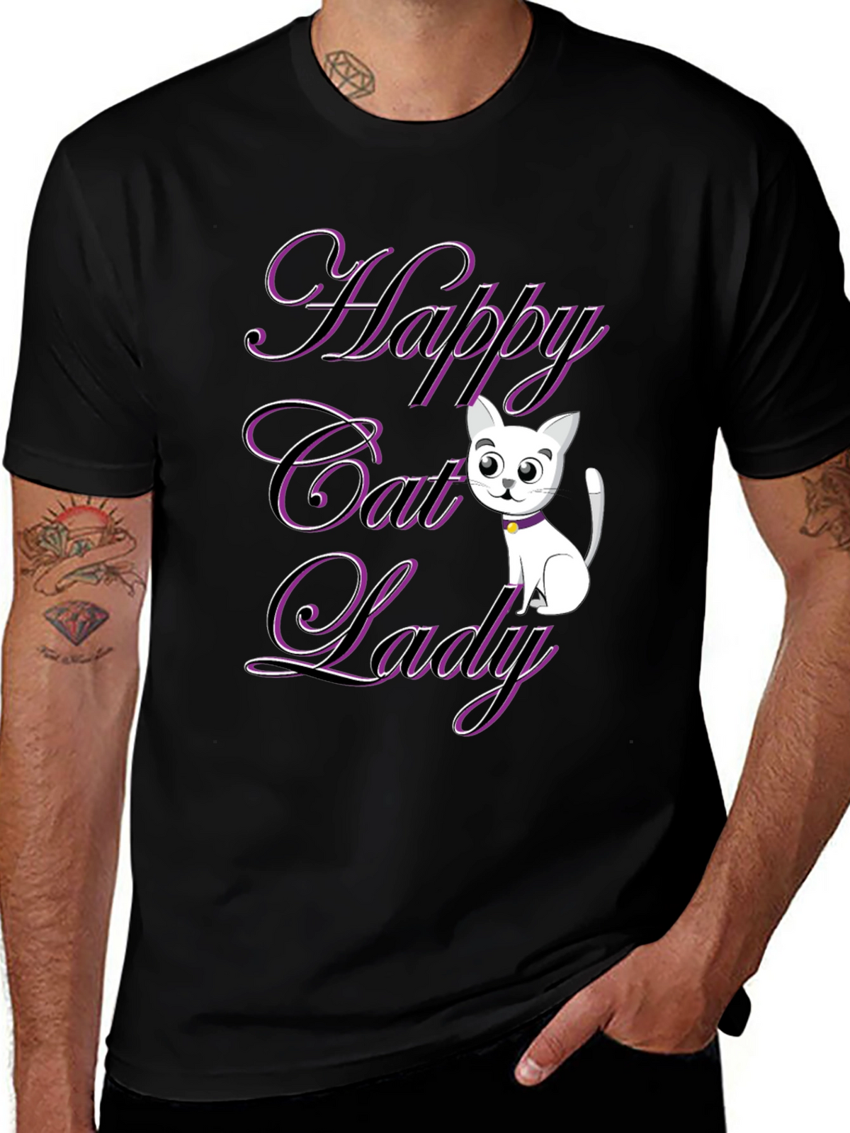 Happy Cat Lady T-Shirt - Black