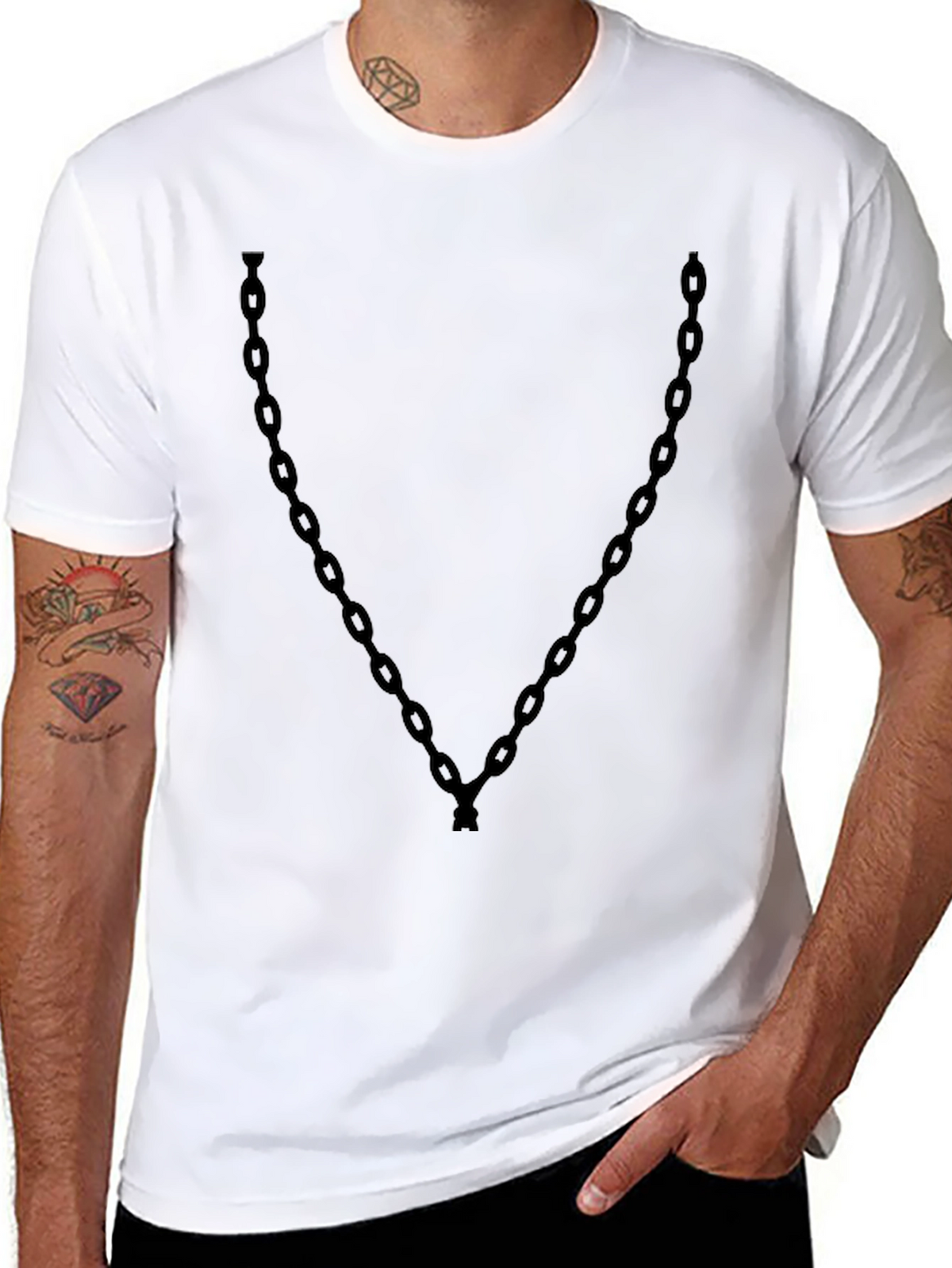Mens Black Chain Print Graphic Tee