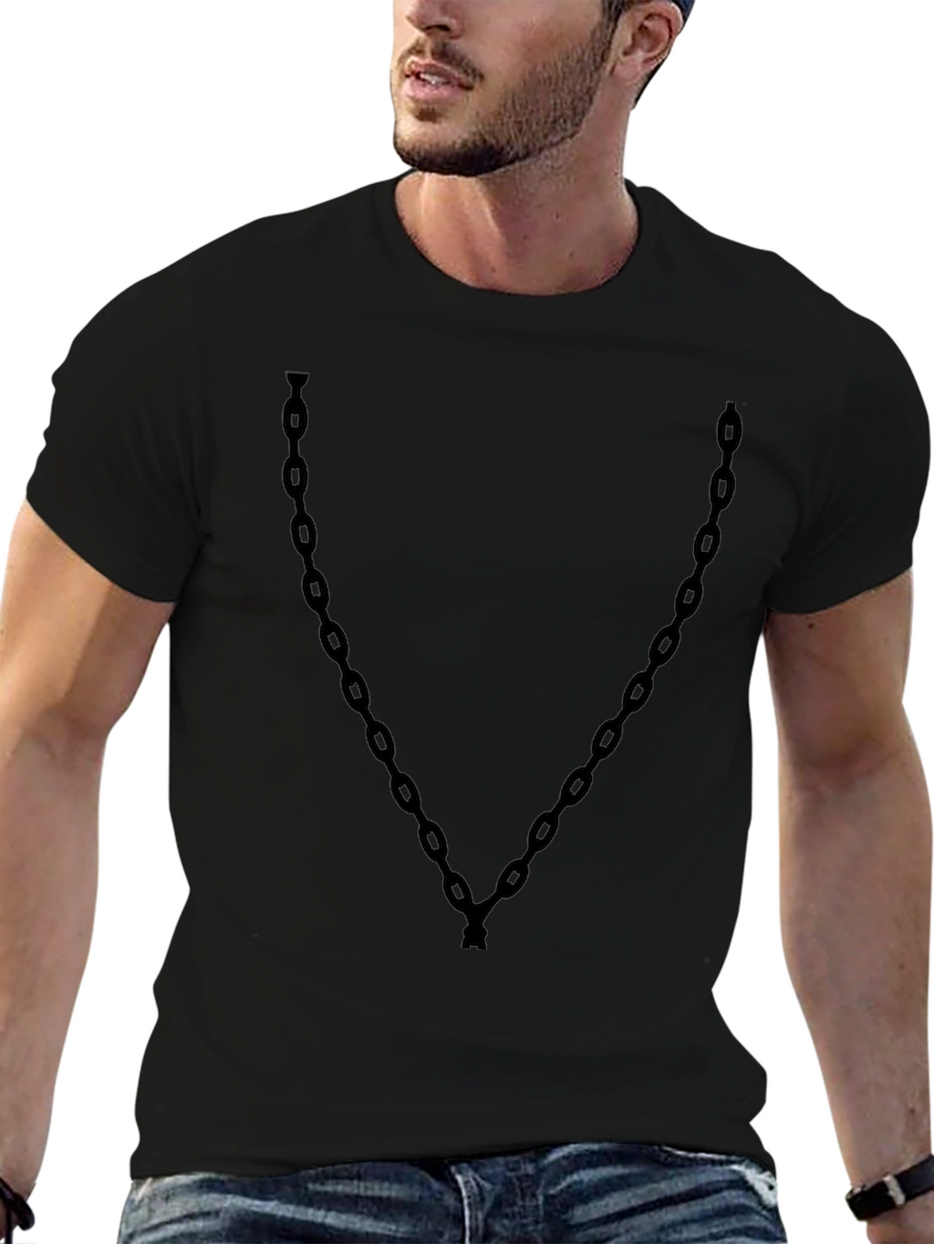 Mens Black Chain Print Graphic Tee