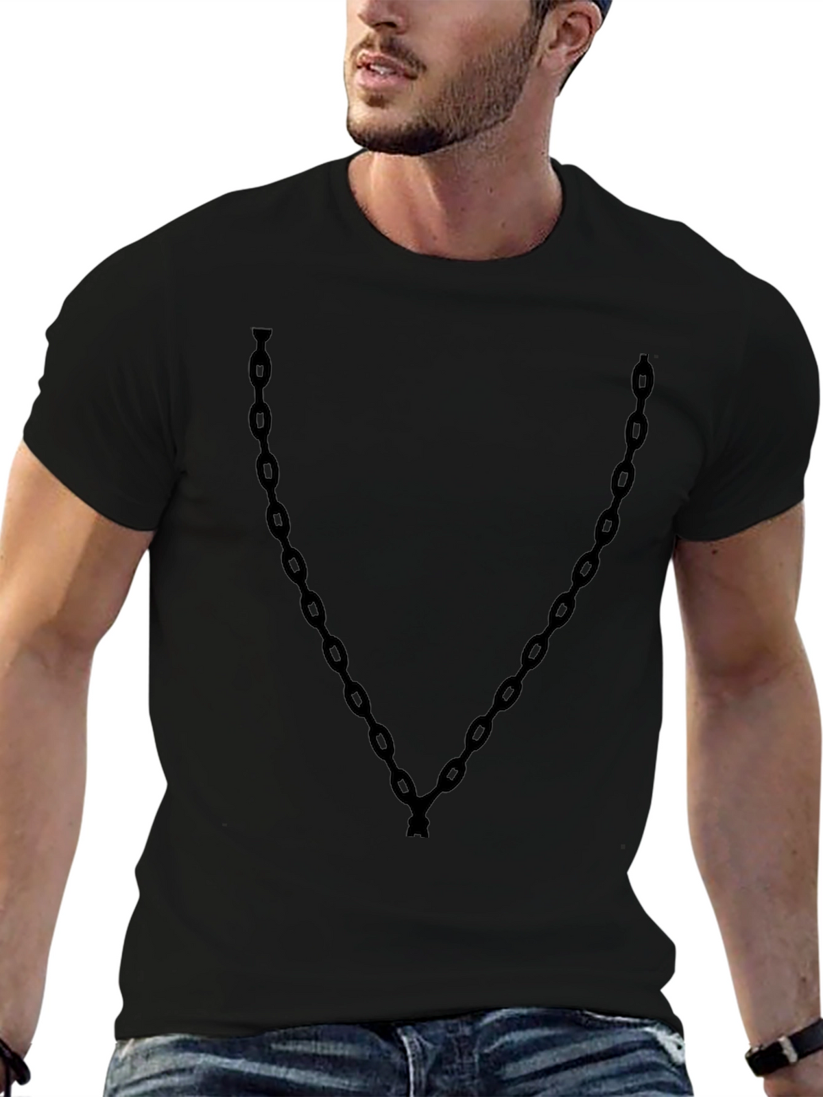 Mens Black Chain Print Graphic Tee