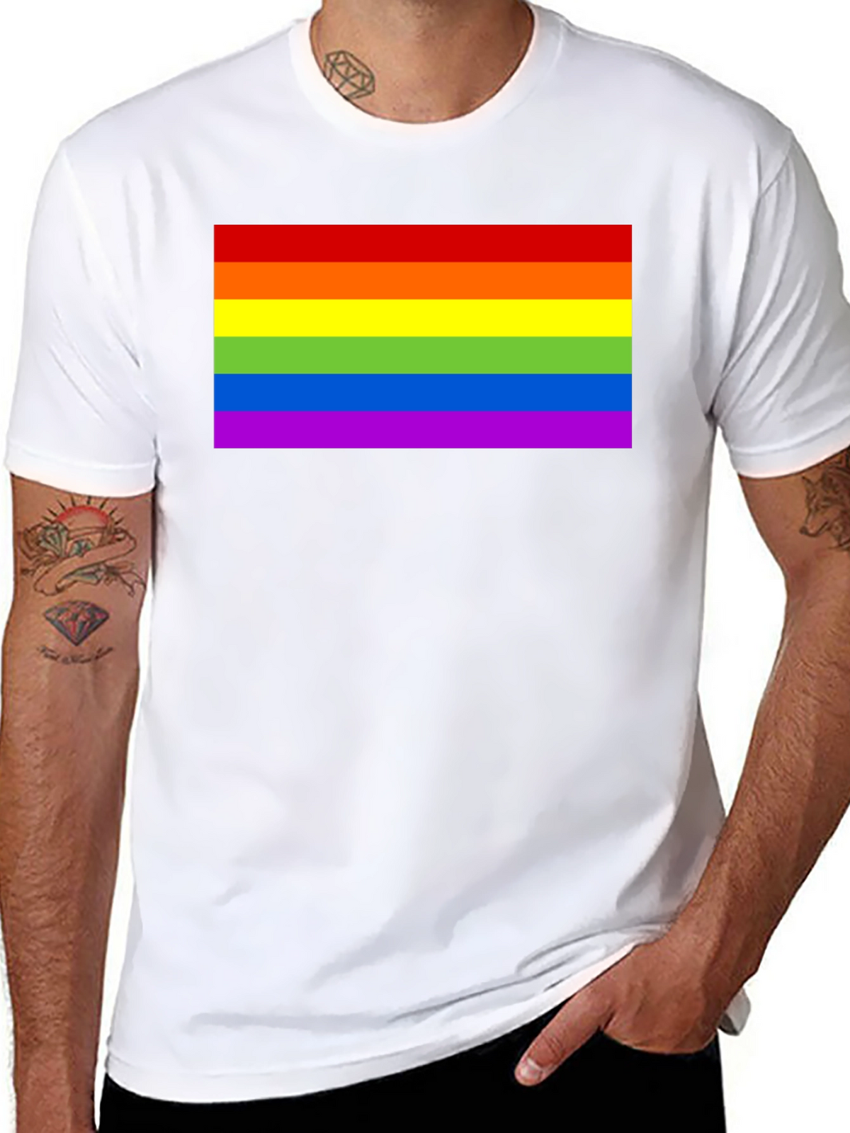 Pride Rainbow Flag Graphic Tee - Black Cotton T-Shirt