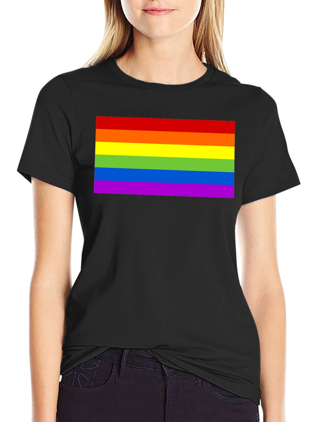 Pride Rainbow Flag Graphic Tee - Black Cotton T-Shirt