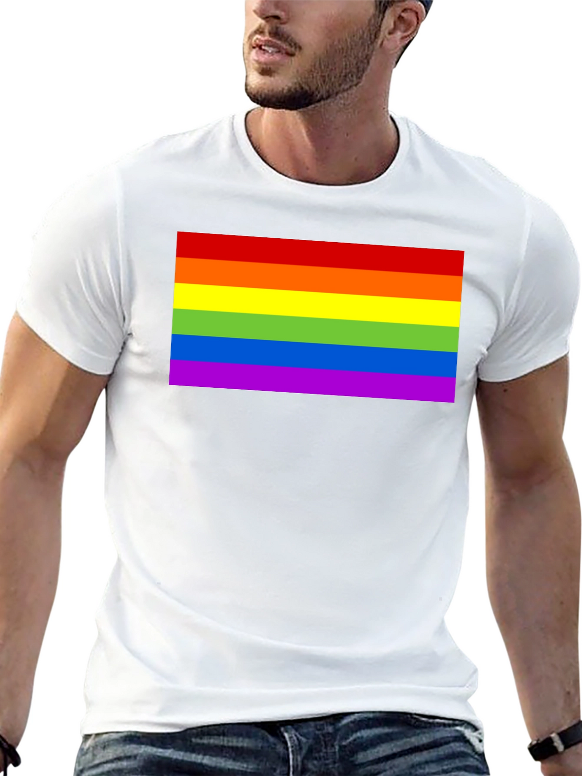 Pride Rainbow Flag Graphic Tee - Black Cotton T-Shirt
