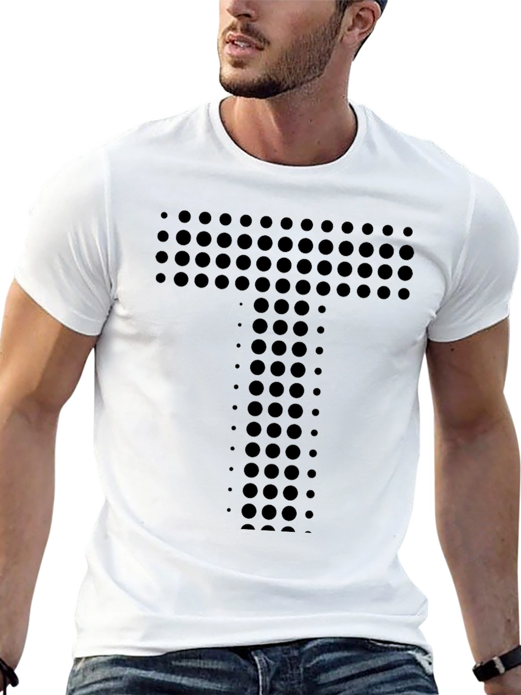 Modern Black Tee with Circle Letter Graphic