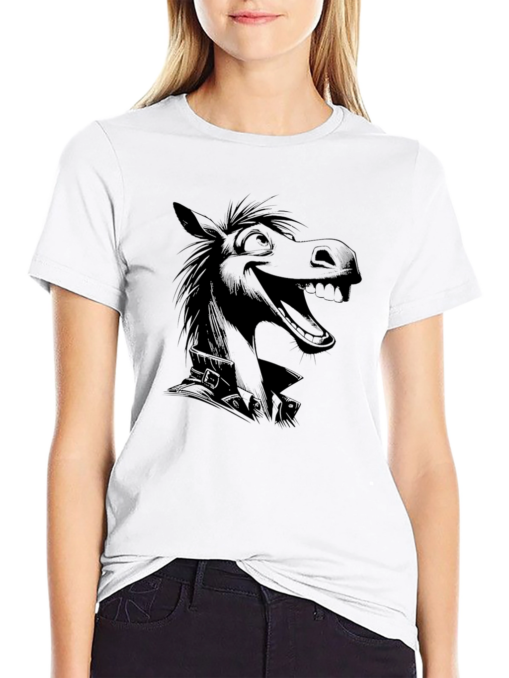 Cartoon Horse Graphic T-Shirt - Mens Black Tee