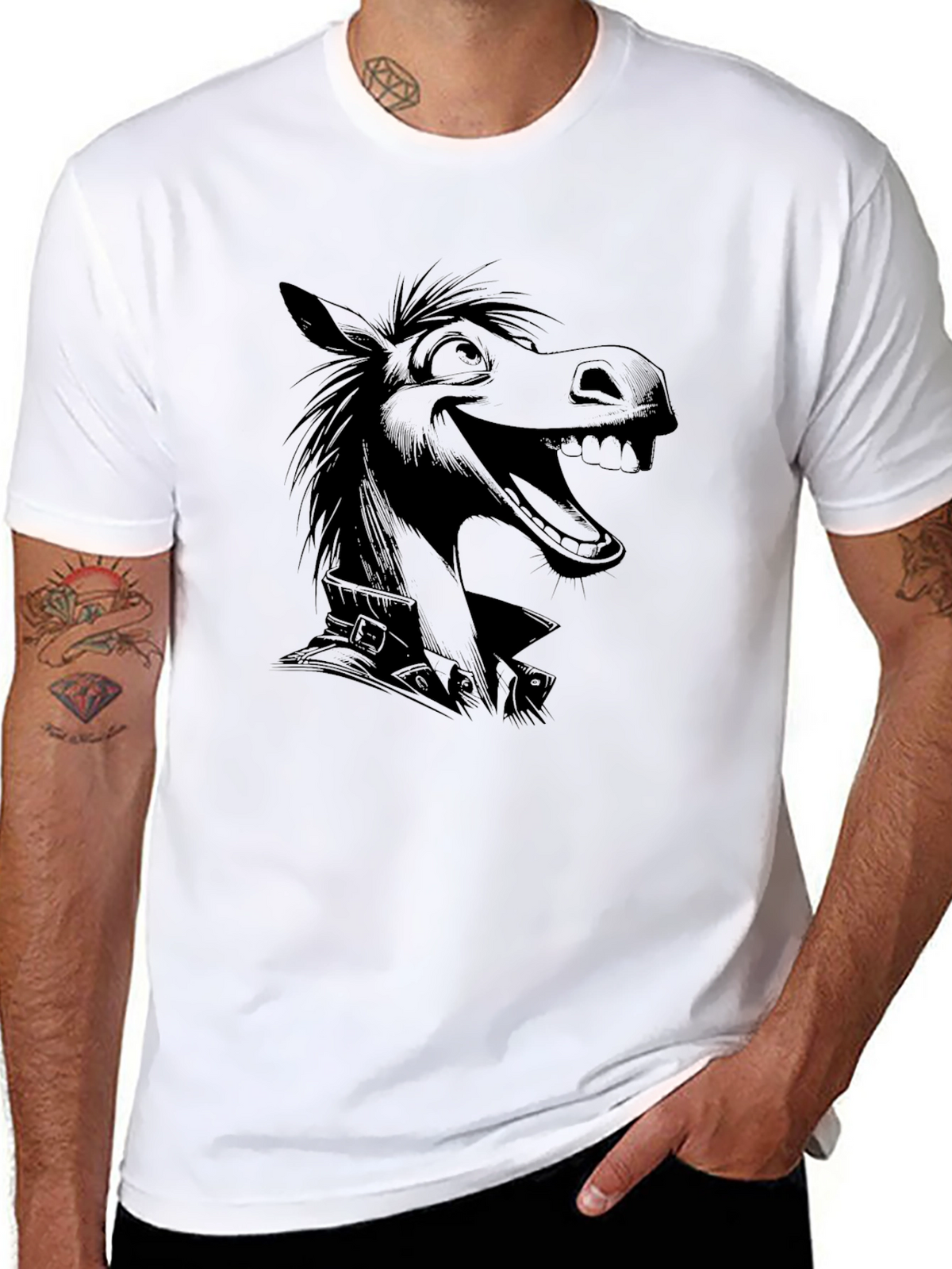 Cartoon Horse Graphic T-Shirt - Mens Black Tee