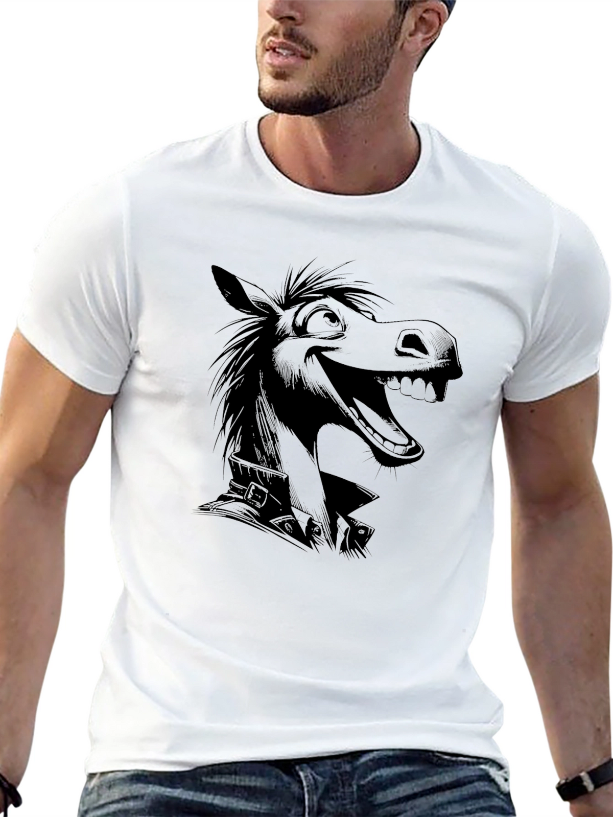 Cartoon Horse Graphic T-Shirt - Mens Black Tee