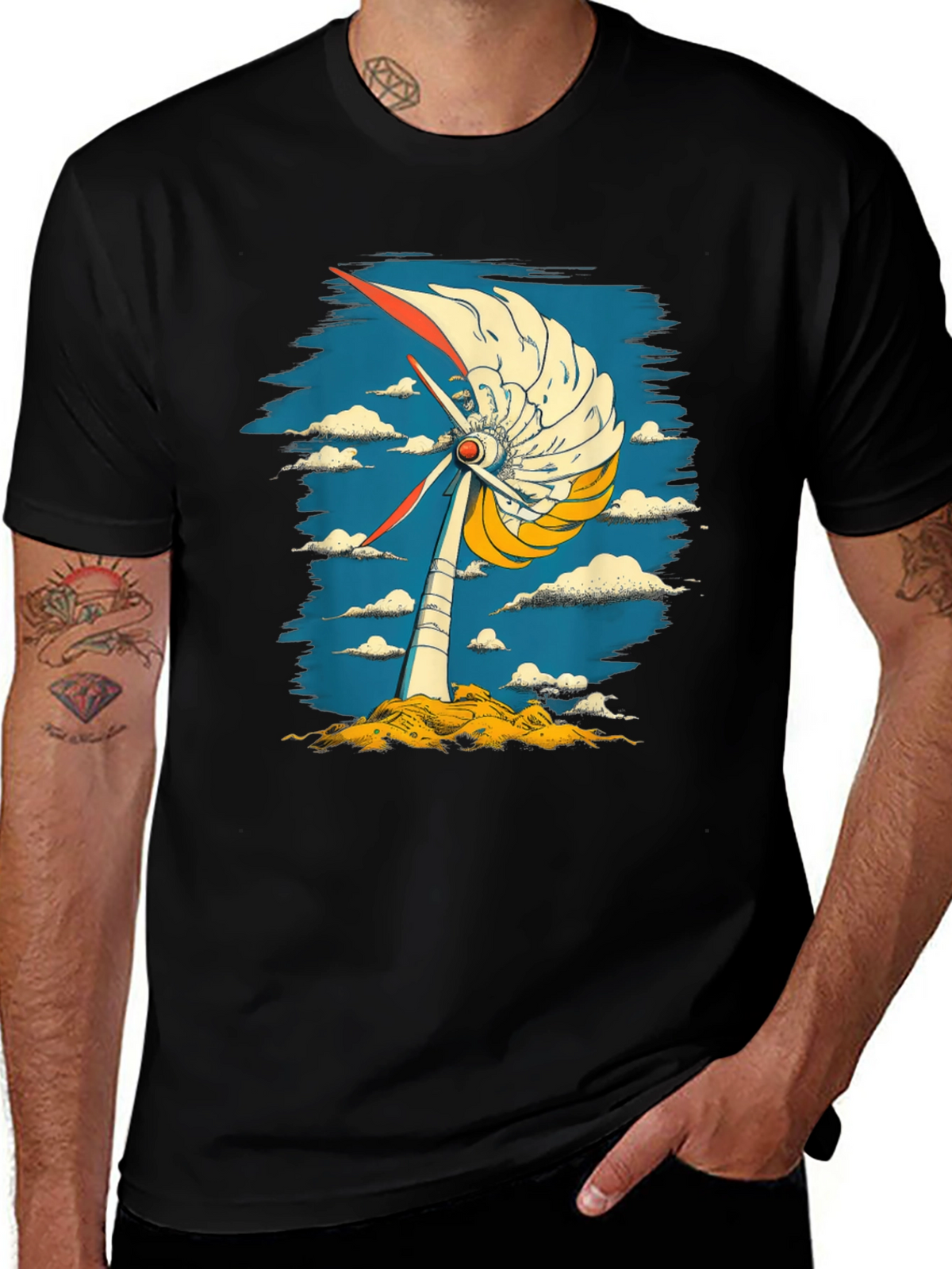 Abstract Windmill Graphic Tee - Modern Art Style