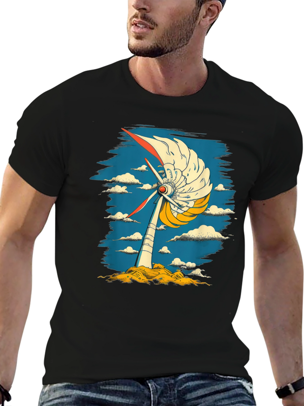 Abstract Windmill Graphic Tee - Modern Art Style