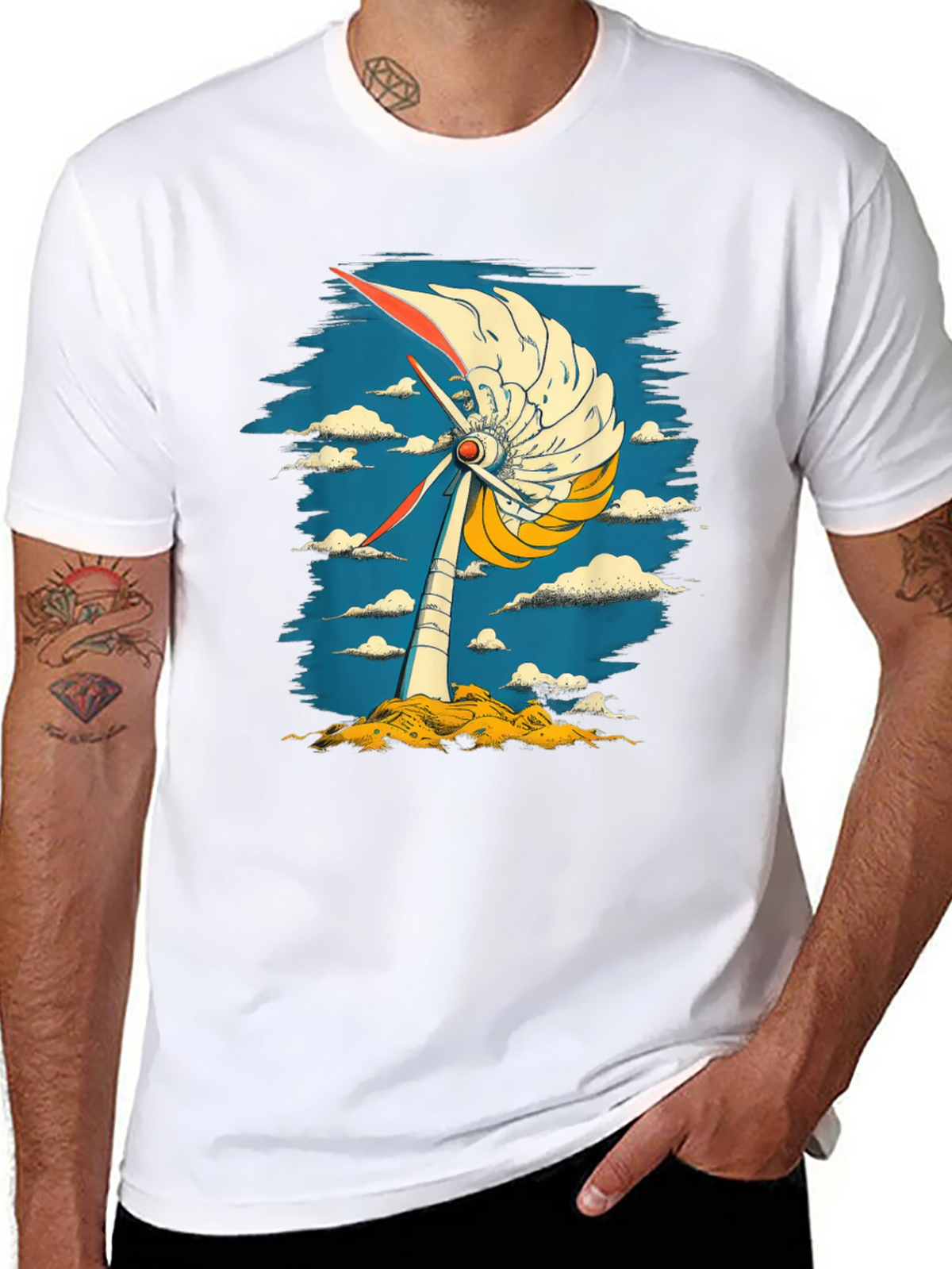 Abstract Windmill Graphic Tee - Modern Art Style
