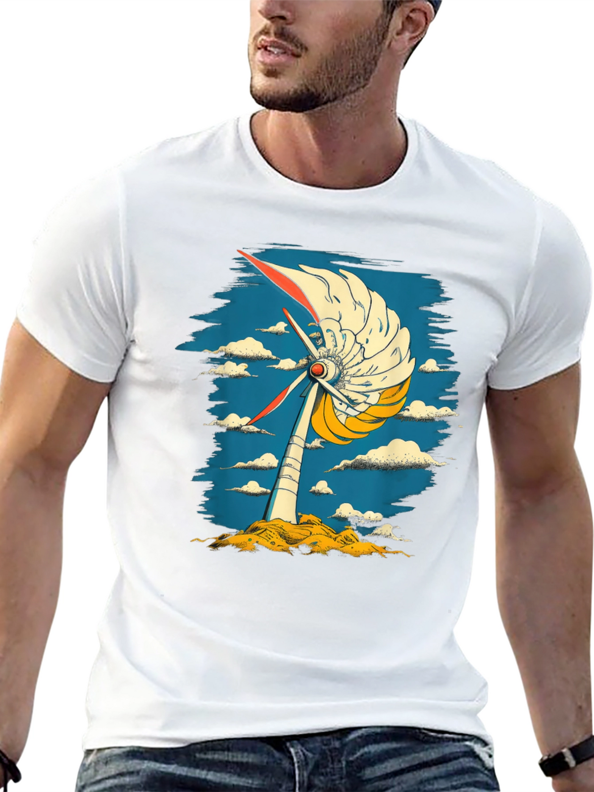 Abstract Windmill Graphic Tee - Modern Art Style