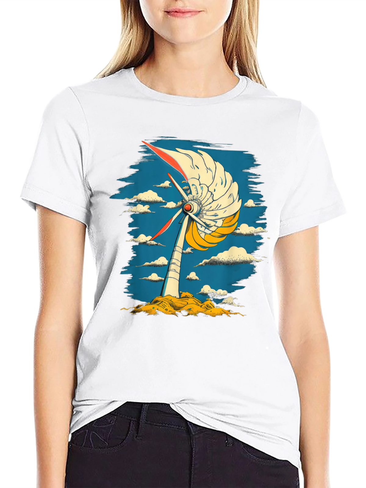 Abstract Windmill Graphic Tee - Modern Art Style