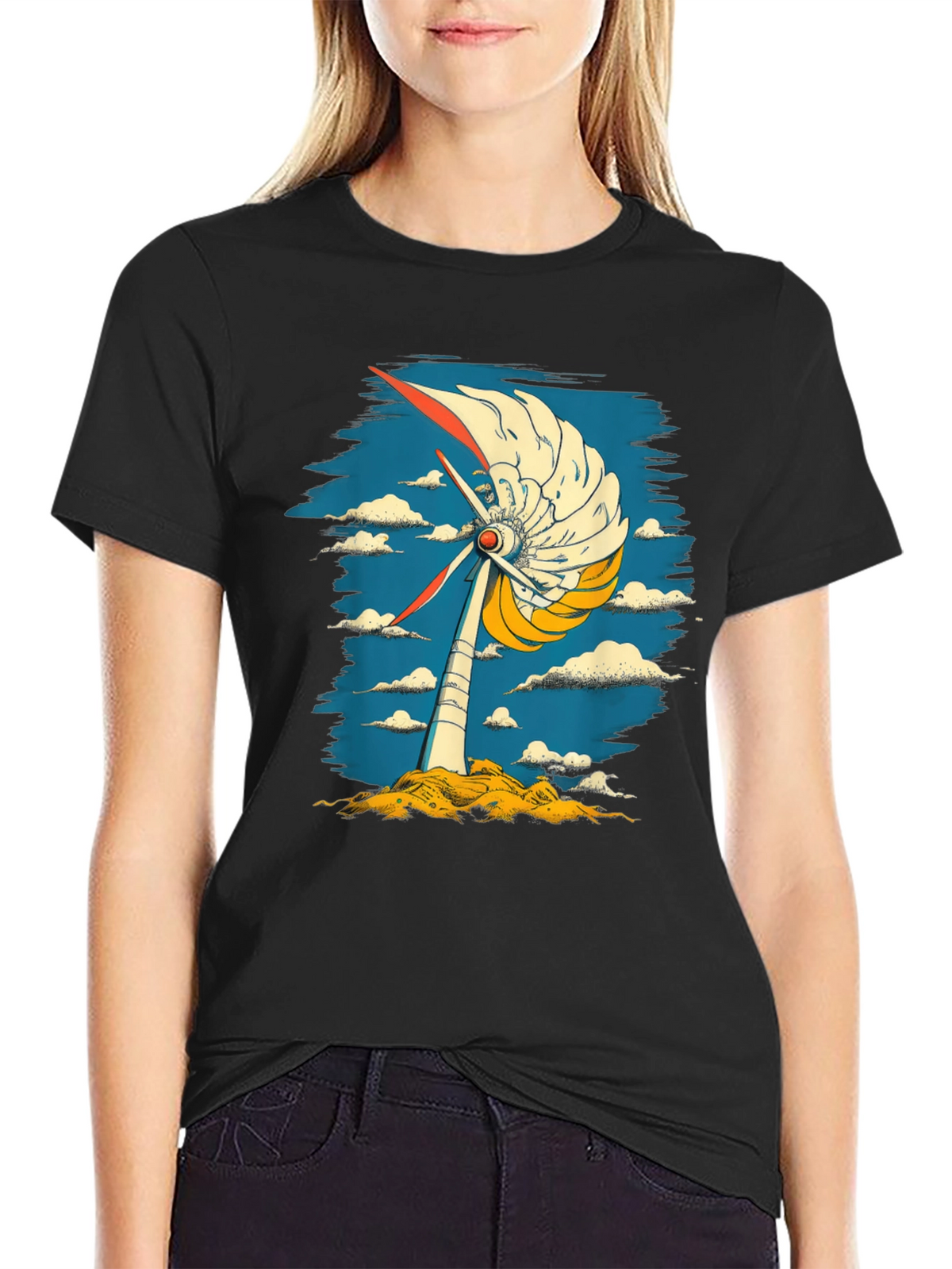 Abstract Windmill Graphic Tee - Modern Art Style