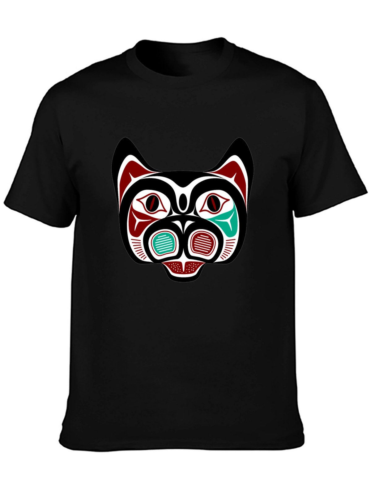 Tribal Bear Face Graphic Tee - Black