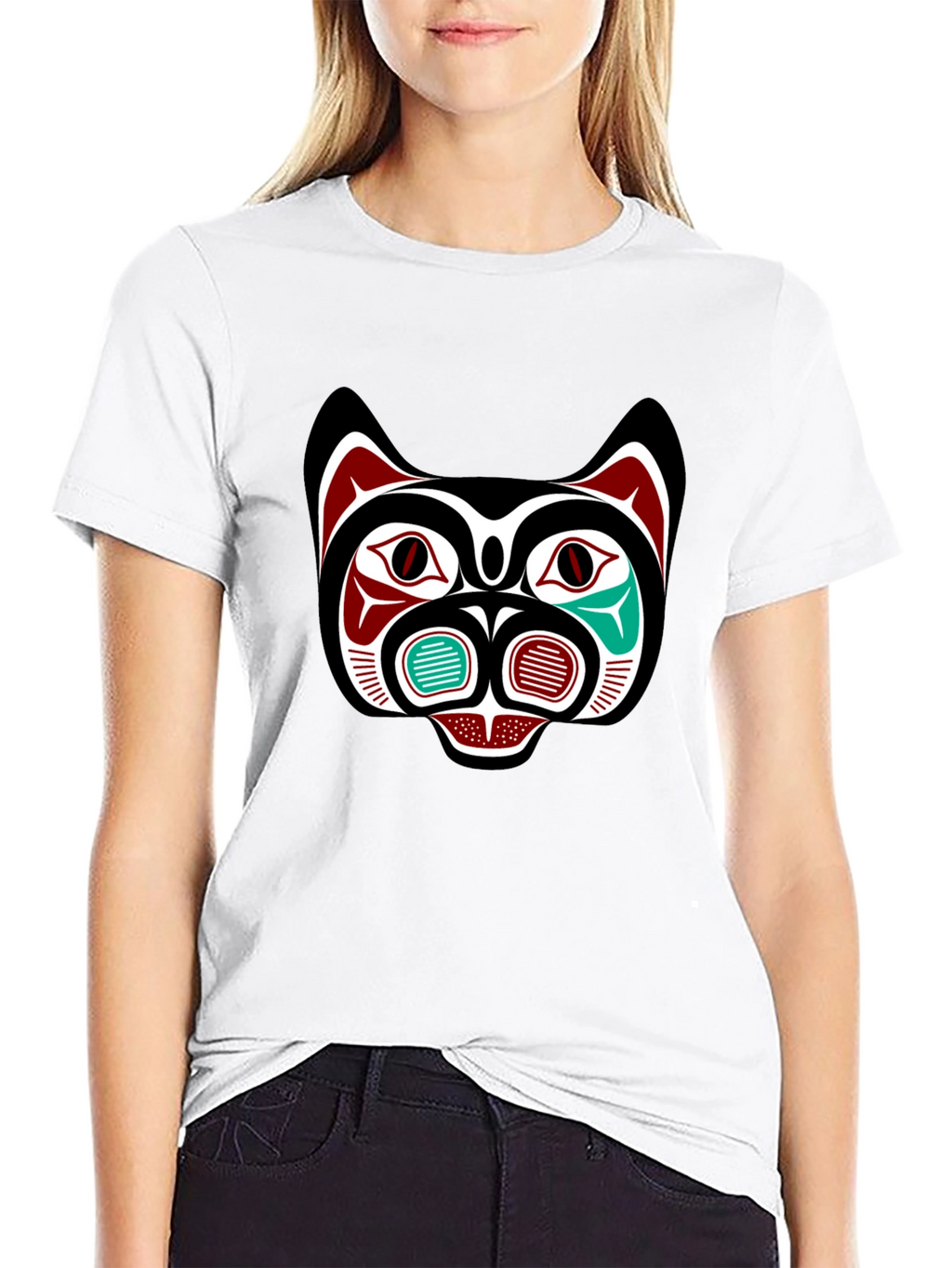 Tribal Bear Face Graphic Tee - Black