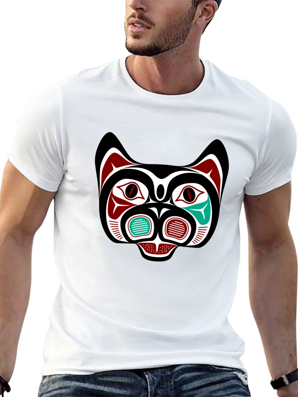 Tribal Bear Face Graphic Tee - Black