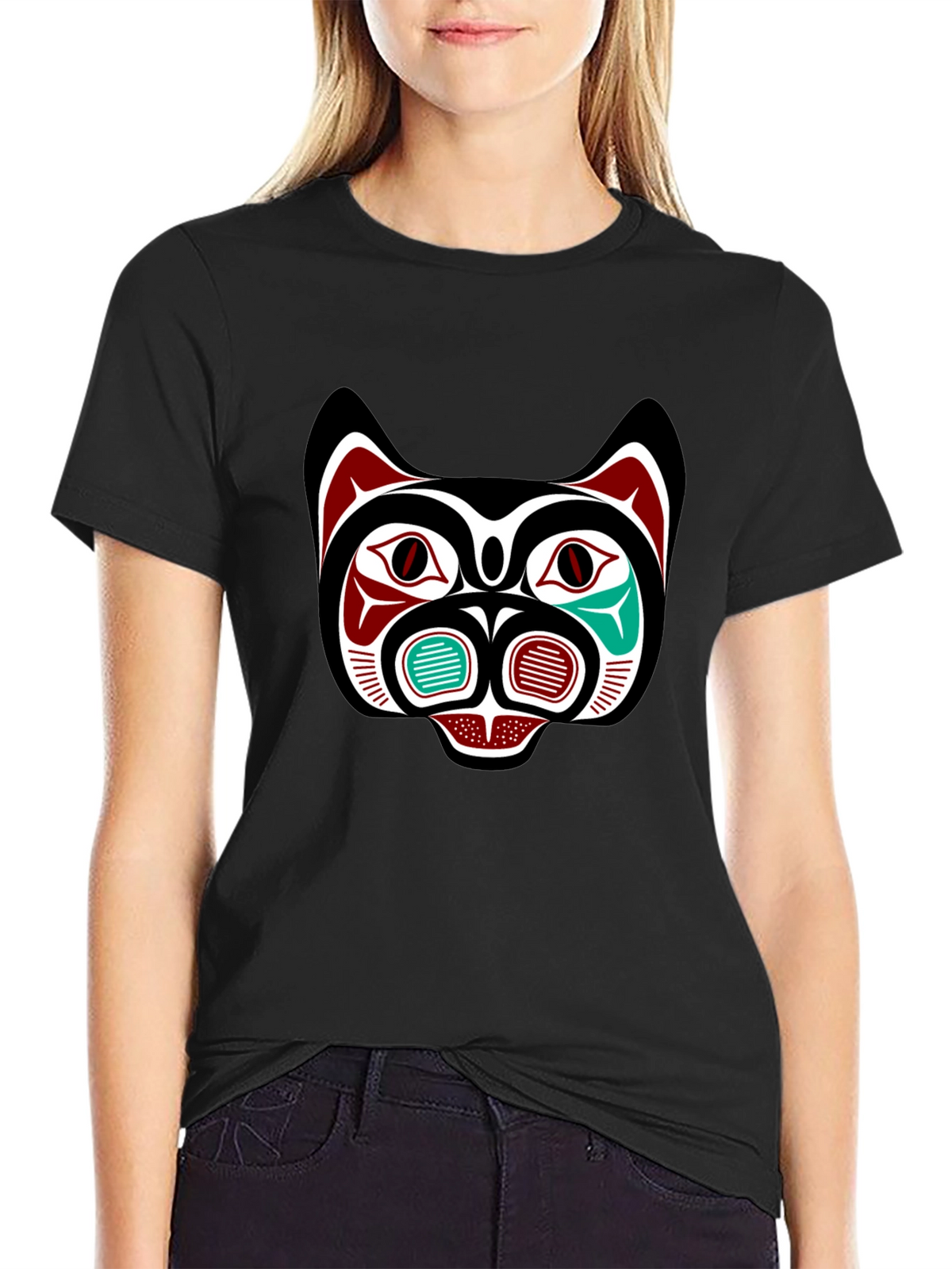 Tribal Bear Face Graphic Tee - Black