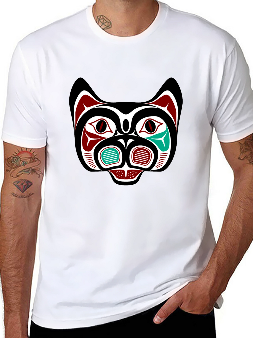 Tribal Bear Face Graphic Tee - Black