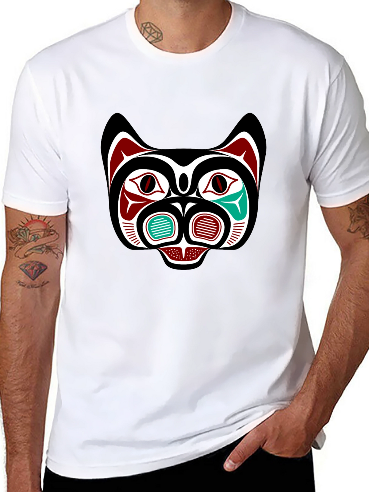 Tribal Bear Face Graphic Tee - Black