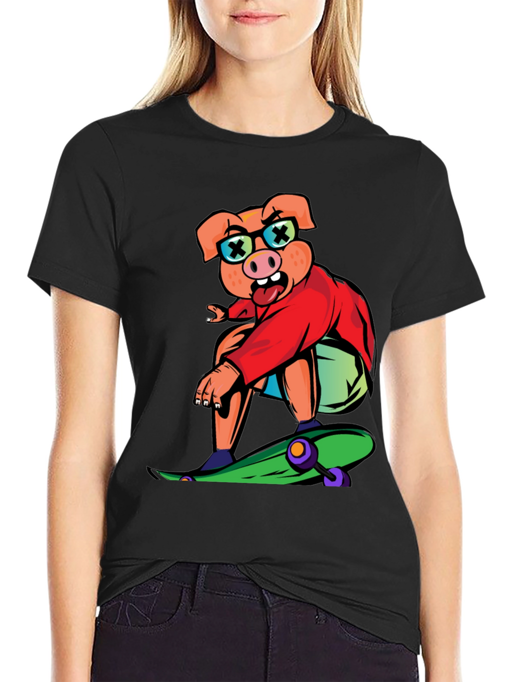 Skateboarding Pig Graphic Tee