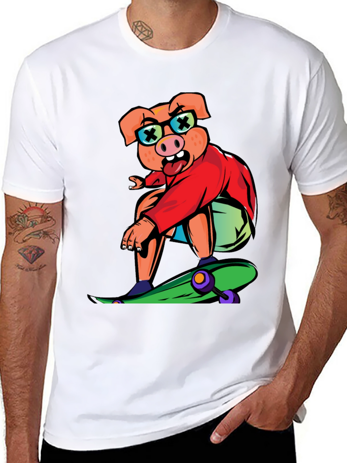 Skateboarding Pig Graphic Tee