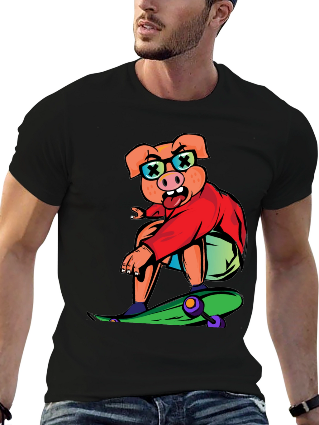 Skateboarding Pig Graphic Tee