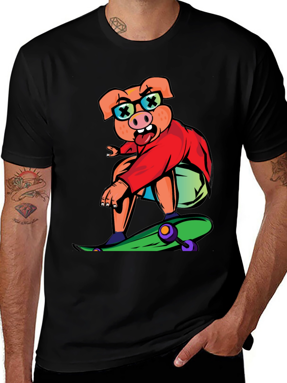 Skateboarding Pig Graphic Tee